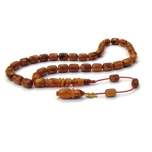 Sistemli Püsküllü Kapsül Kesim Kahve Tonlu Renk Usta İmzalı Sıkma Kehribar Tesbih