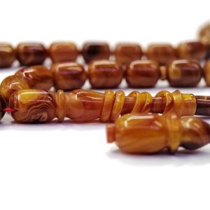 Sistemli Püsküllü Kapsül Kesim Kahve Tonlu Renk Usta İmzalı Sıkma Kehribar Tesbih