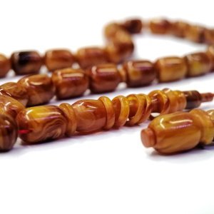 Sistemli Püsküllü Kapsül Kesim Kahve Tonlu Renk Usta İmzalı Sıkma Kehribar Tesbih