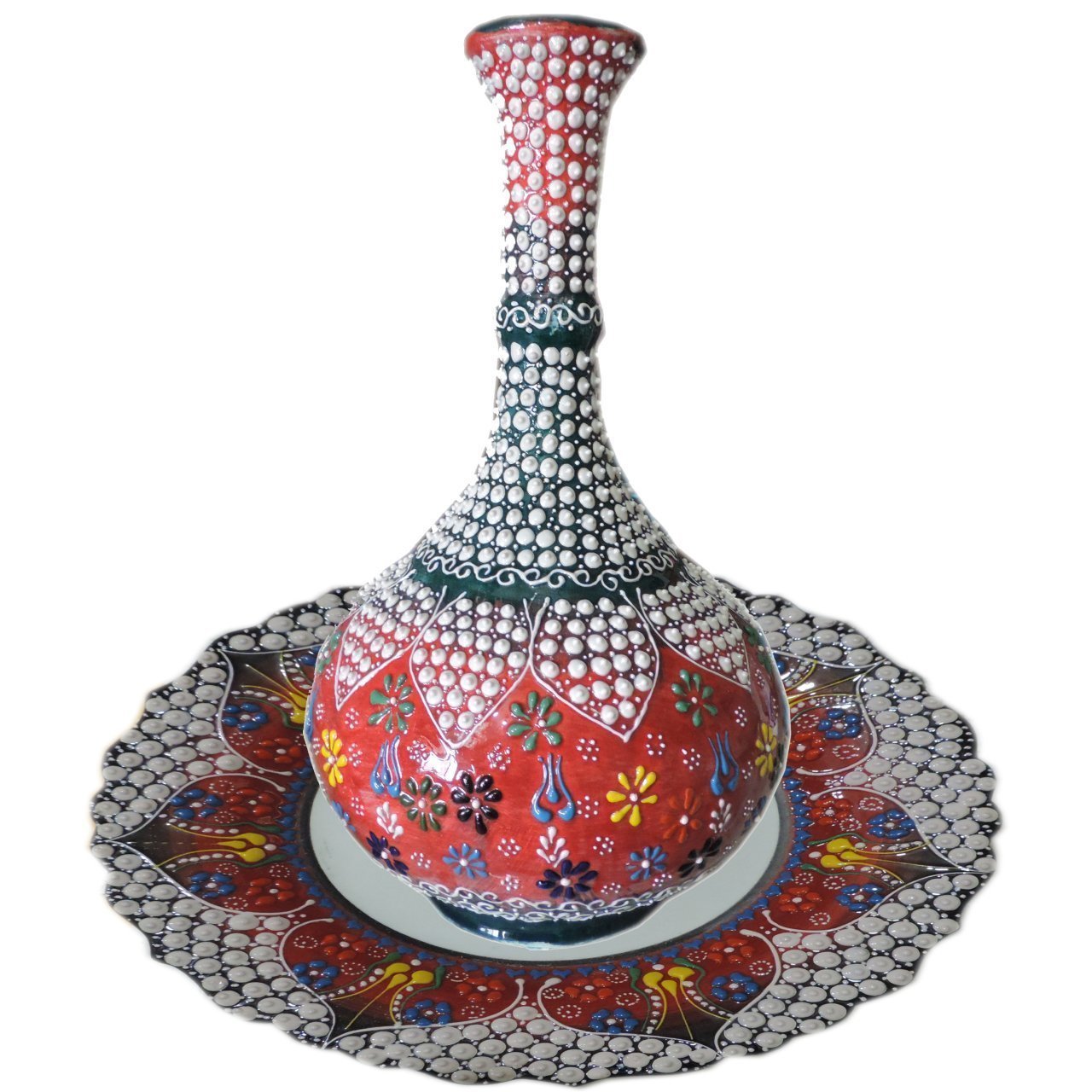 30cm Kırmızı Koyu Yeşil Çini Gözyaşı  Vazo