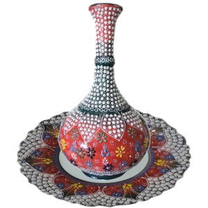 30cm Kırmızı Koyu Yeşil Çini Gözyaşı  Vazo