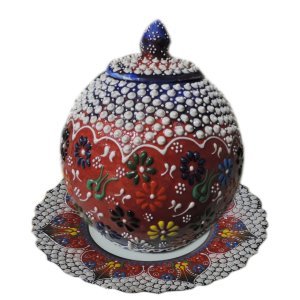 10cm Küre Kırmızı Lacivert Çini Dantel Küp