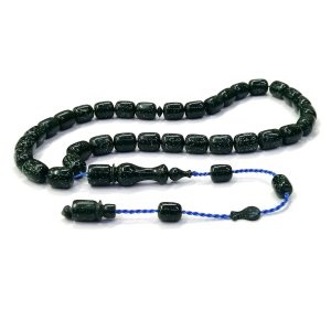 Sistemli Püsküllü Beyzi Kesim Mat Koyu Yeşil Sıkma Kehribar Tesbih