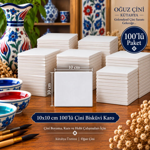 10 × 10 cm Çini Bisküvi Karo 100'lü Paket