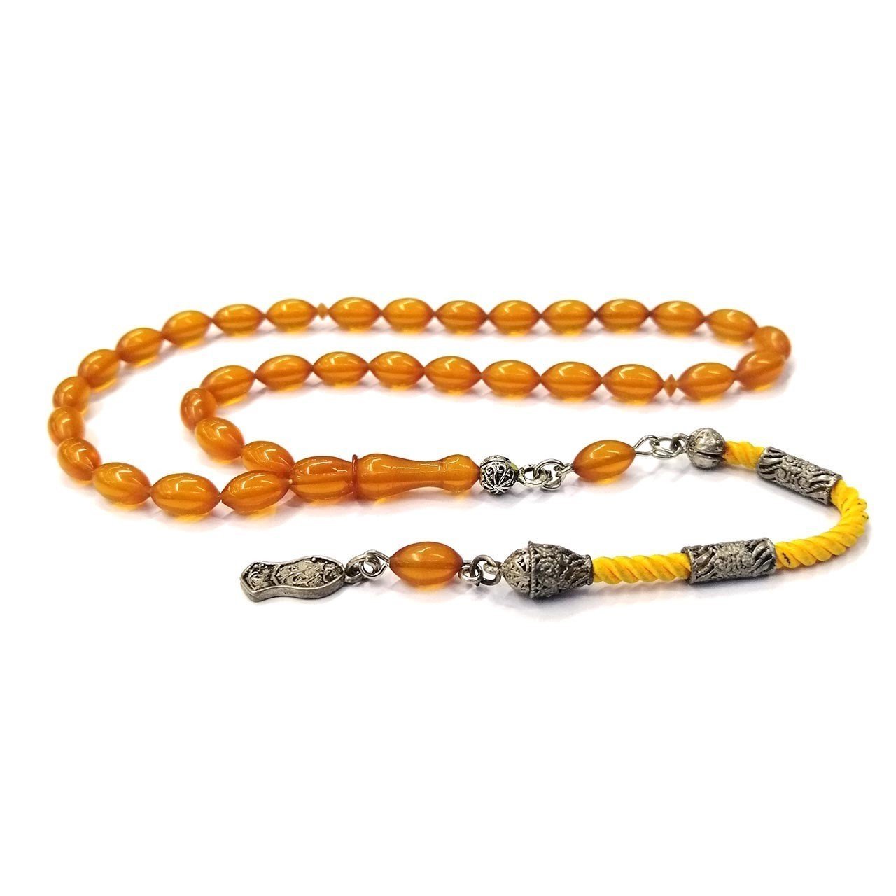 925 Ayar Gümüş Püsküllü Mini Boy Sarı Ateş Kehribar Tesbih