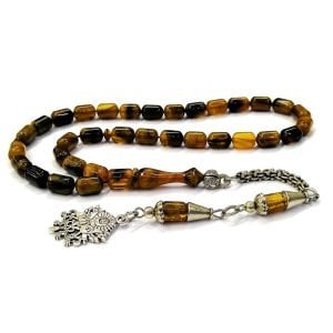 Mini Boy 925 Ayar Zinciri Püsküllü Sarı Siyah Renk Sıkma Kehribar Tesbih