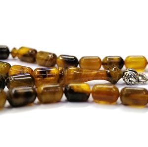 Mini Boy 925 Ayar Zinciri Püsküllü Sarı Siyah Renk Sıkma Kehribar Tesbih