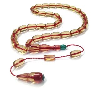 Sistemli Püsküllü Kapsül Kesim Şeffaf Sarı Renk Ateş Kehribar Tesbih