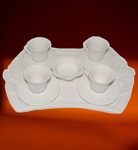 Bisküvi Çiçekli Tepsi 4 Tabakalı Fincan