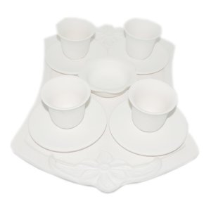 Bisküvi Çiçekli Tepsi 4 Tabakalı Fincan