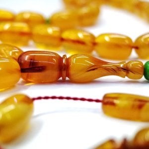 Sistemli Püsküllü Kapsül Kesim Sarı Renk Sıkma Kehribar Tesbih