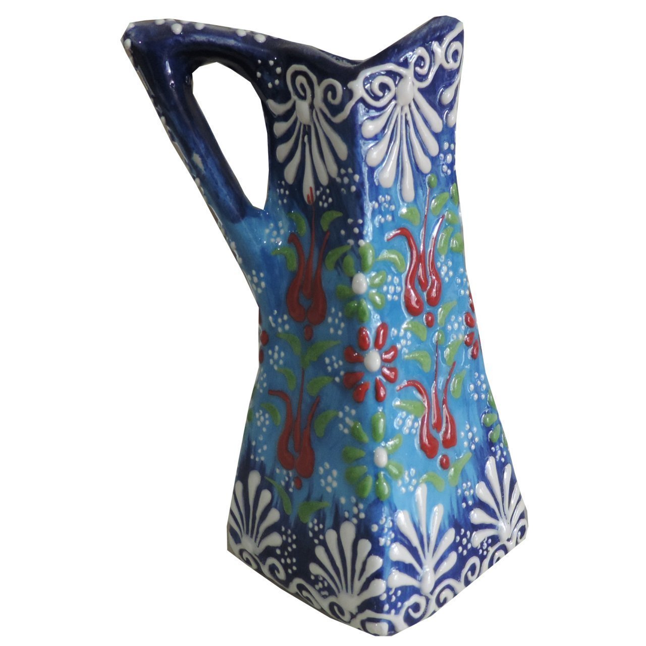 Oğuz Çini Kabartmalı Saplı Vazo