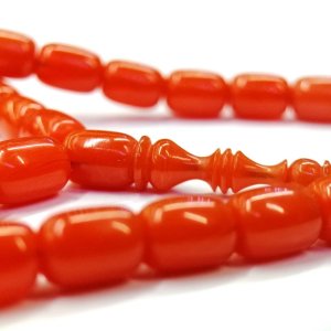 Usta İmzalı Sistemli Püsküllü Kapsül Kesim Turuncu Renk Sıkma Kehribar Tesbih