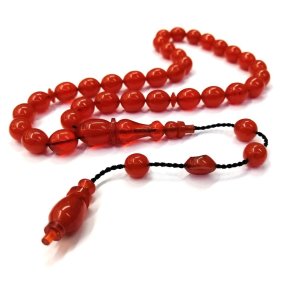 Usta İmzalı Sistemli Püsküllü Beyzi Kesim Turuncu Renk Sıkma Kehribar Tesbih