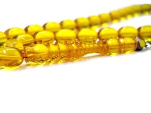 Mineli Püsküllü Kalem İşçilikli İmameli Kapsül Kesim Sarı Ateş Kehribar Tesbih