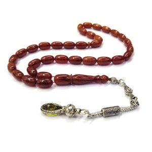 Kapsül Kesim Kahverengi Helezon Damarlı Sıkma Kehribar Tesbih