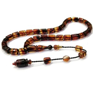 Usta İmzalı Sistemli Püsküllü Kapsül Kesim Kahve Hareli Sıkma Kehribar Tesbih