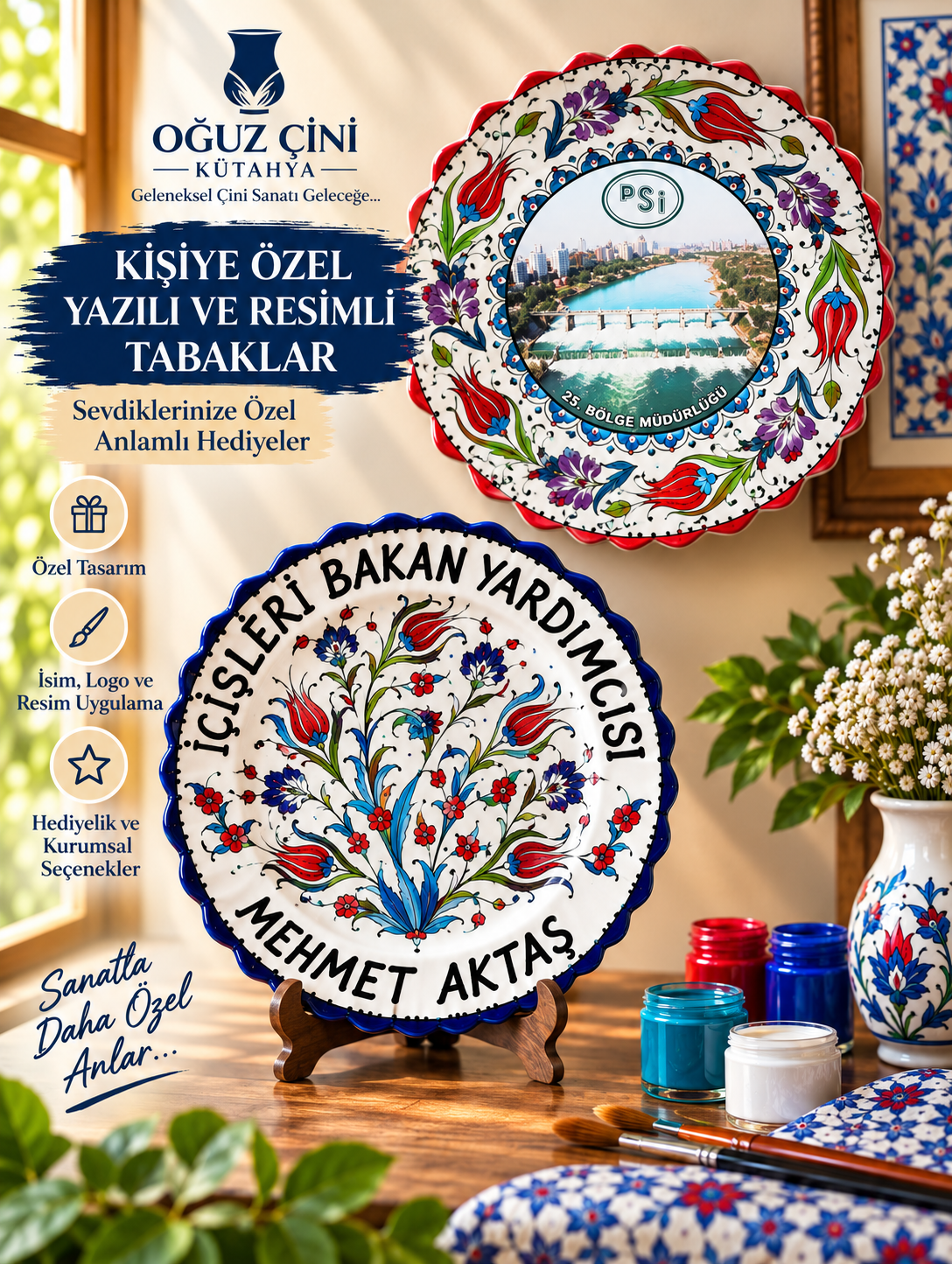 Kişiye özel yazılı ve resimli çini tabaklar
