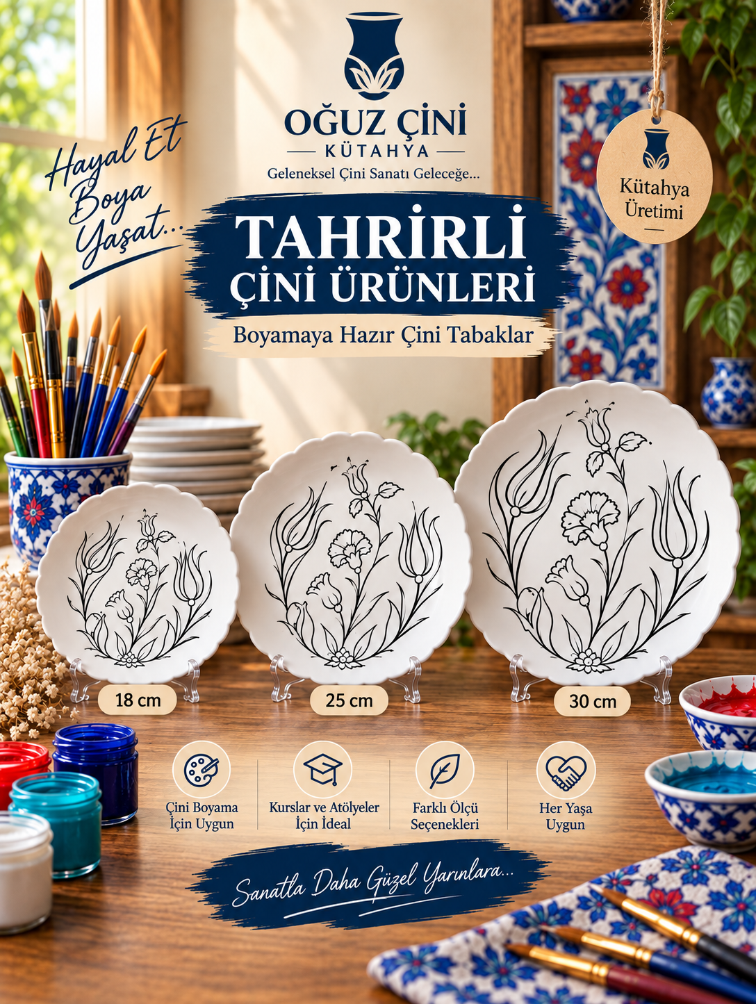 Tahrirli çini ürünleri ve boyamaya hazır çini tabaklar